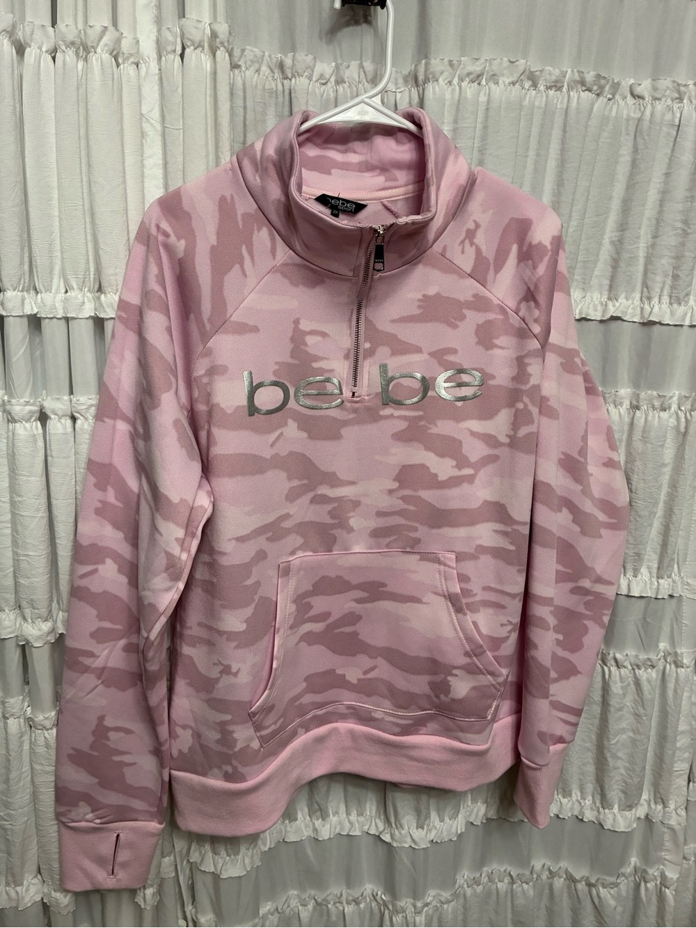 bebe Pink Camo Half-Zip Pullover Sweater